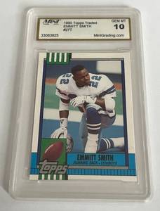 lot 191 image: Emmitt Smith RC Graded 10 Gem Mint 1990 Topps Traded #27T Rookie Football Card