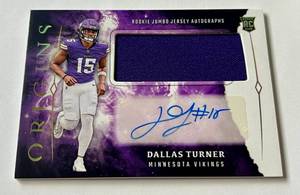 lot 6B image: Dallas Turner RPA Auto 2024 RC Origins Rookie Jumps Jersey Autographs #RJA-DTU - Minnesota Vikings Relic Auto Football Card