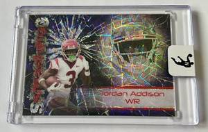 lot 131D image: Jordan Addison RC 2023 Leaf Allumination Wild Card #AS-25 Smashing Rookie Minnesota Vikings Football Card