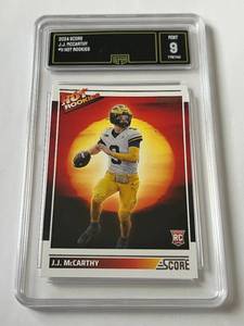 lot 134D image: JJ McCarthy RC Graded 9 Mint 2024 Score Hot Rookies #11 Minnesota Vikings Football Card