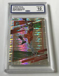 lot 140D image: Chris Paul Graded 10 Gem Mint 2021-22 Optic Silver Prizm Pulsar #115 Basketball Card