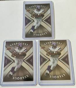 lot 138 image: Adrian Peterson 2008 Upper Deck Starquest 3 Card Lot 1st Edition and Base Lot Minnesota Vikings Football
