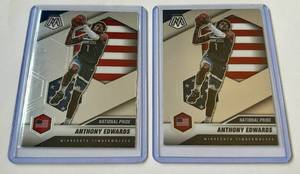 lot 144 image: Anthony Edwards 2 RC Lot 2020-21 Mosaic National Pride #252 Rookie Minnesota Timberwolves Basketball Card
