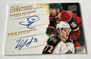 lot 156 image: Jason Zucker  Kris Foucault 2525 Dual On-Card Auto 2013 Prime Hockey #17Minnesota Wild Hockey Card