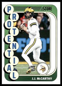 lot 31B image: JJ McCarthy RC 2024 Score Protential #10 Minnesota Vikings Football Card