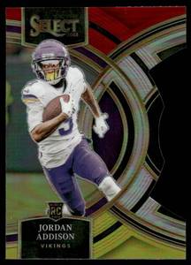 lot 40A image: Jordan Addison RC Die Cut 2023 Panini Select and Red Prizms Die Cuts #194 Minnesota Vikings Football Card