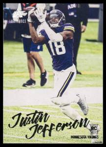 lot 73A image: Justin Jefferson RC 2020 Panini Chronicles Luminance Update Rookies #217 Minnesota Vikings Football Card