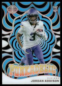 lot 82A image: Jordan Addison RC 013299 2023 Panini Illusions Funkadelic Light Blue #17 Minnesota Vikings Football Card