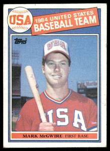 lot 37A image: Mark McGwire RC 1985 Topps #401 USA Baseball Card