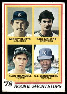 lot 38A image: Paul Molitor  Allan Trammel RC 1978 Topps #707 Rookie Shortstops Baseball Card