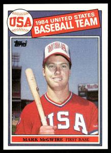 lot 72B image: Mark McGwire RC 1985 Topps #401 USA Baseball Card