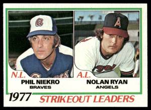 lot 78B image: 1977 Strikeout Leaders - Phil NiekroNolan Ryan 1978 Topps #206 Atlanta BravesCalifornia Angels Baseball Card