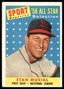 lot 97A image: Stan Musial 1958 Topps #476 St. Louis Cardinals Baseball Card
