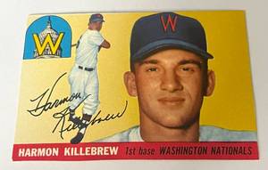 Harmon Killebrew RC 1955 Topps #124 Rookie Vintage Minnesota Twins Baseball Card (trimmed all around)