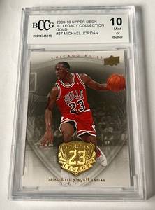 lot 15C image: Michael Jordan BCCG 10 Gem Mint 2009-20 Upper Deck MJ Legacy Collection Gold #27 Basketball Card