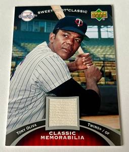lot 24A image: Tony Oliva Relic 2007 Upper Deck Sweet Spot Classic Memorabilia #CM-TO Minnesota Twins Baseball Card