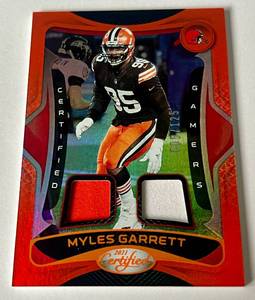 lot 26A image: Myles Garrett Dual Relic 125 2021 Certified Games #5, numbered 005125, Football Card