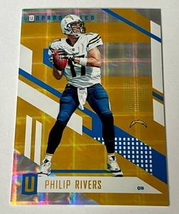 lot 33A image: Philip Rivers 199 2017 Unparalleled Hyperplaid Refractor #91, numbered 117199, Football Card
