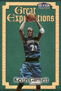 lot 55A image: Kevin Garnett 1998 Fleer Tradition Great Expectations #5 GE Minnesota Timberwolves Basketball Card