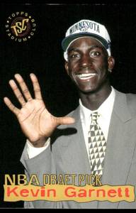 lot 61A image: Kevin Garnett RC 1995 Topps Stadium Club #5 Minnesota Minnesota Timberwolves Basketball Card