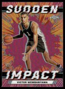 lot 121A image: Victor Wembanyama RC 2023 Topps Chrome Sudden Impact Refractor Orange Basketball #SI-1 San Antonio Spurs Basketball Card