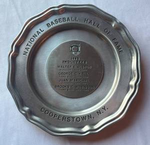 lot 31D image: 1983 Baseball Hall of Fame Limited Edition Inductee Plate - Brooks Robinso, Juan Marichal, George Kell, Walter Alston