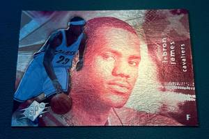 lot 32A image: LeBron James Foil RC 2004 UD SPx #13 Rookie Basketball Card