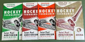lot 105D image: Minnesota State High School Hockey Tournament Programs (4) - 1954, 1955, 1957, 1958
