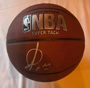 lot 218 image: Ricky Rubio Signed with Fan HQ COA Spalding NBA Basketball and Case