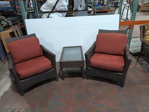 lot 13X image: Wicker Patio Chair Set with Table  257