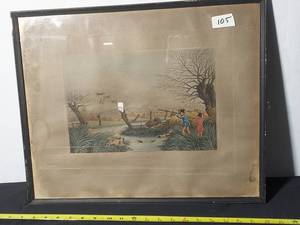 lot 105 image: Framed Vintage Hunting Print