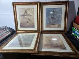 lot 121 image: Set of 4 Framed Birdcage Art Prints