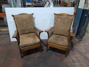 lot 245 image: Vintage Wooden Spindle Armchairs Set