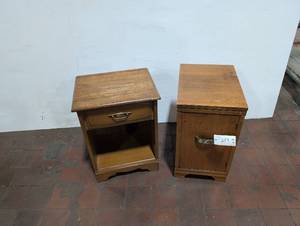lot 253 image: Vintage Wooden Bedside Tables Pair
