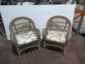 lot 258 image: Vintage Wicker Armchairs Pair