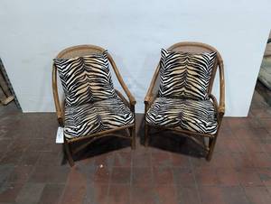 lot 263 image: Set of 2 Rattan Zebra Armchairs