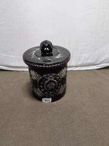 lot 337 image: Vintage Black Cut Glass Jar with Lid