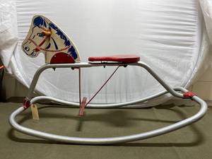 lot 356 image: Vintage Metal & Wood Rocking Horse Ride-On Toy