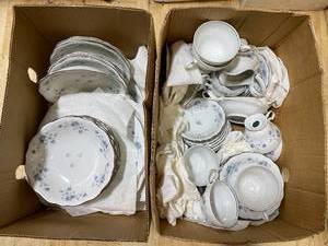 lot 361A image: Vintage Floral Dinnerware Set Complete Service Blue Pattern