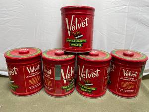 lot 375 image: Vintage Velvet Pipe & Cigarette Tobacco Tins (Set of 5)