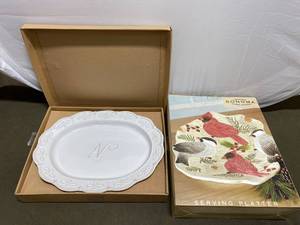 lot 222 image: Williams Sonoma Serving Platter N Monogram White Ceramic 16