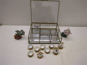 lot 396 image: Quail Egg Miniature Tea Set with Glass Display Case