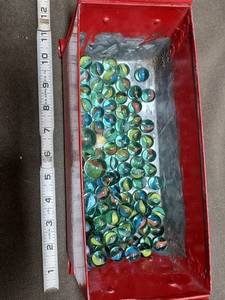 lot 429 image: Vintage Marbles with Red Container