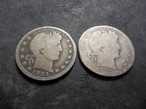 lot 42 image: 1892 O, 1893 Barber Quarters