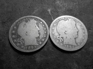lot 44 image: 1895, 1894 O Barber Quarters