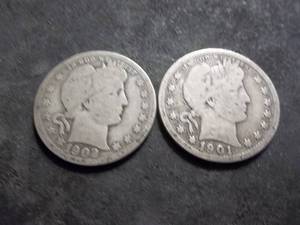 lot 48 image: 1902 O, 1901 Barber Quarters