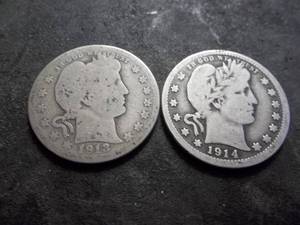lot 56 image: 1914, 1913 D Barber Quarters