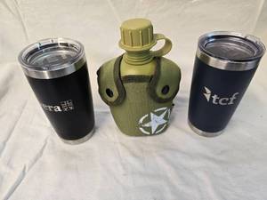 lot 54 image: (2) Yeti Thermal Mugs and Canteen