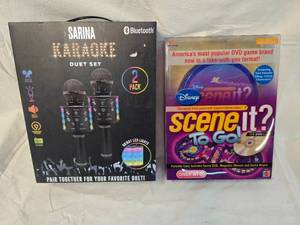 lot 177 image: Serina Bluetooth Karaoke Duet Set, Disney Scene It DVD Trivia Game