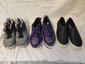 lot 208 image: (2) Pairs Shoes, Gray Size8, Purple Size9 and Size9 Slippers